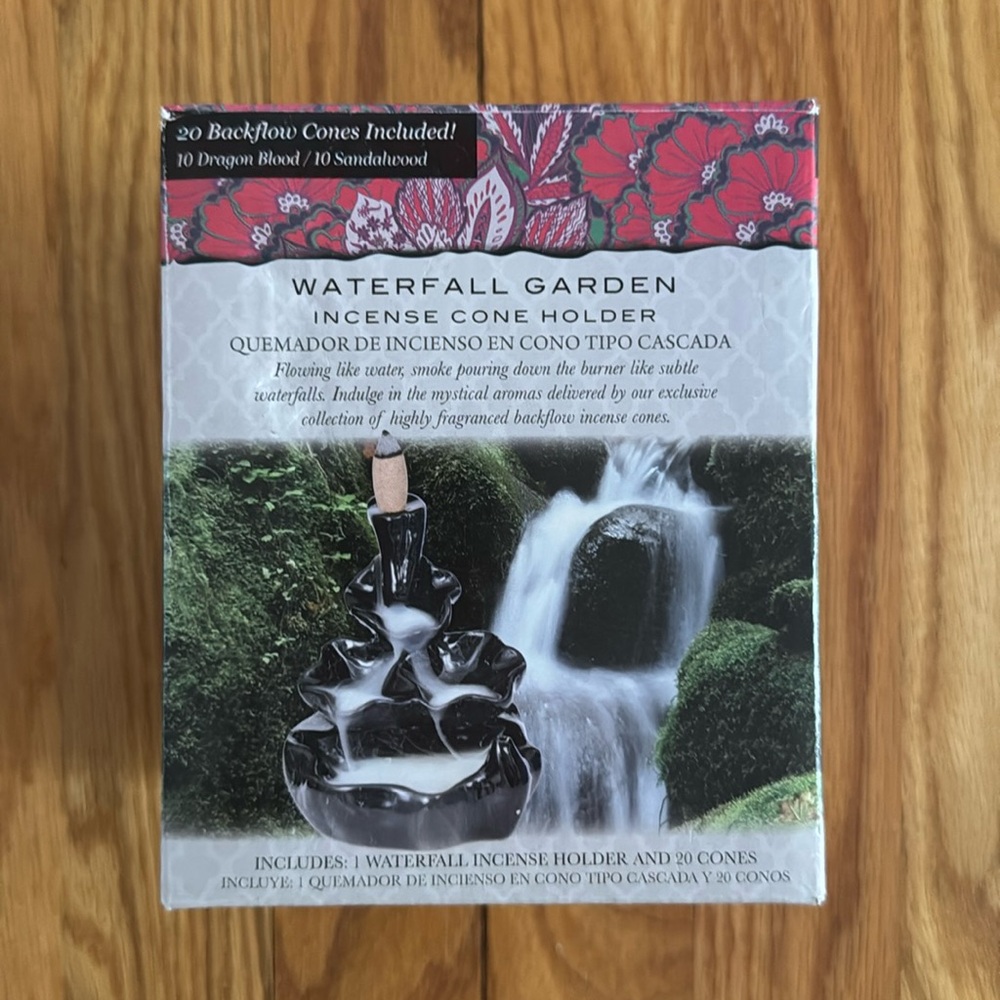 Waterfall garden back flow incense cone holder